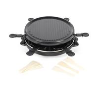 Giles & Posner Raclette Grill de Mesa - Parrilla Eléctrica de 800W con 6 Sartenes Antiadherentes, 6 Espátulas de Madera, Placa Extraíble de 29x29cm, Temperatura Ajustable, Asar y Servir en la Mesa