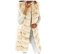 Gilet - Elegante abrigo de forro polar para mujer, chaleco térmico largo, sin mangas, estilo bohemio, chaleco de invierno, grueso, informal, sin cuello, chaleco largo de forro polar, chaleco deportivo