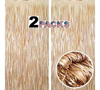 GILF 2 paquetes de cortinas de papel de aluminio de 1 m x 3 m, elegantes con flecos metálicos mate para bodas, fiestas de cumpleaños, Año Nuevo, decoración de cabina de fotos (oro claro mate)