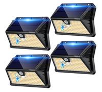 Giliwosy Focos LED Exterior Solares,【4 Paquete/3 Modos】 Luces Solares con Sensor Jardin de Movimiento 185 LED Luz Solar Exterior, IP65 Impermeable para Jardín, Garaje, Patio, Puertas (Blanco Cálido)