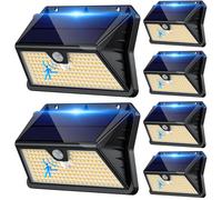 Giliwosy Focos LED Exterior Solares,【6 Paquete/3 Modos】 Luces Solares con Sensor Jardin de Movimiento 185 LED Luz Solar Exterior, IP65 Impermeable para Jardín, Garaje, Patio, Puertas (Blanco Cálido)