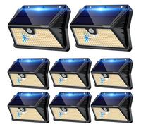 Giliwosy Focos LED Exterior Solares,【8 Paquete/3 Modos】 Luces Solares con Sensor Jardin de Movimiento 185 LED Luz Solar Exterior, IP65 Impermeable para Jardín, Garaje, Patio, Puertas (Blanco Cálido)
