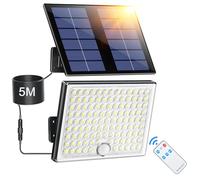 Giliwosy Focos Led Exterior Solares, Luz Solar Exterior con Sensor de Movimiento con Control Remoto, 2000mAh Batería Recargable, 4 Modes, IP65 Impermeable, Cable de 5M, Luces Led para Jardín, 1 Pieza