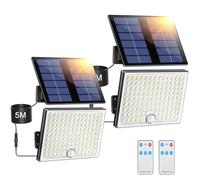 Giliwosy Focos Led Exterior Solares, Luz Solar Exterior con Sensor de Movimiento con Control Remoto, 2000mAh Batería Recargable, 4 Modes, IP65 Impermeable, Cable de 5M, Luces Led para Jardín, 2 Piezas
