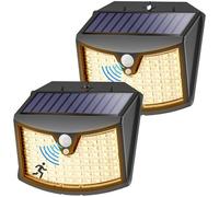 Giliwosy Luz Solar Exterior, 2 Paquete/3 Modos IP65 Impermeable Focos LED Exterior Solares con Sensor de Movimiento, Luces Solares LED Jardin para Garajes Caminos Puertas (Luz Calida)