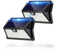 Giliwosy Luz Solar Exterior,【2 Paquete/3 Modos】 Luces Solares con Sensor Jardin de Movimiento 185 LED Focos LED Exterior Solares IP65 Impermeable para Jardín, Garaje, Patio, Puertas (Blanco Frío)