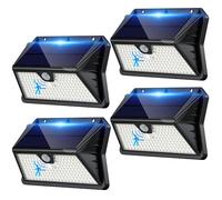 Giliwosy Luz Solar Exterior,【4 Paquete/3 Modos】 Luces Solares con Sensor Jardin de Movimiento 185 LED Focos LED Exterior Solares IP65 Impermeable para Jardín, Garaje, Patio, Puertas (Blanco Frío)