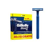Gillette Blue II Máquinilla de Afeitar Hombre, Cuchillas de Afeitar Desechables De 2 Hojas con Cabezal Fijo, 30+10 Gratis, 40 Unidades
