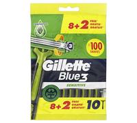 Gillette Blue3 Sensitive Maquinilla de Afeitar Hombre, Pack de 10 | Cuchillas de Afeitar Desechables para Pieles Sensibles, Cabezal Oscilante, Banda Lubricante Y Mango de Goma Antideslizante