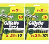 Gillette Blue3 Sensitive Maquinilla Desechable Para Hombre, 10 Uds (Paquete de 2)