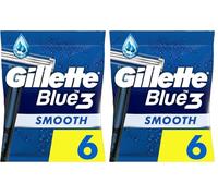 Gillette Blue3 Smooth - Maquinilla de afeitar desechable para hombre, 6 maquinillas de afeitar con 3 cuchillas, cabezal giratorio giratorio de 40°, tiras deslizantes con tecnología ComfortGel