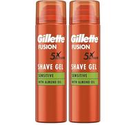 Gillette Fusion - Gel de afeitar para la barba para hombre (200 ml) con aceite de almendras para pieles sensibles, 5 aumentos: limpia, hidrata, protege, refresca y calma, regalo para hombres