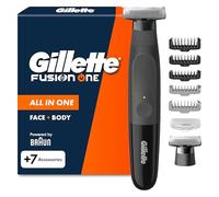 Gillette Fusion One - Afeitadora eléctrica para hombre, barba y cuerpo, 3 peines de barba (1,2,5 mm) y 1 peine corporal, cabezal oscilante, hoja de repuesto, impermeable, inalámbrico, 45 min autonomía