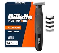 Gillette Fusion One Recortadora de Barba Y Afeitadora Corporal, Negro - Barbero Todo en Uno para Cara Y Cuerpo, Cabezal Pivotante, 4 Peines, Resistente al Agua, Inalámbrica, 45 Min de Uso