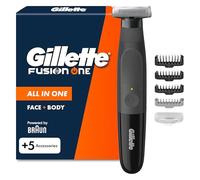 Gillette Fusion One Recortadora de Barba Y Afeitadora Corporal, Negro - Barbero Todo en Uno para Cara Y Cuerpo, Cabezal Pivotante, 4 Peines, Tapa Protectora, Resistente al Agua, 45 Min de Uso