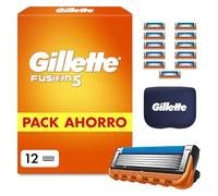 Gillette Fusion5 Cuchillas de Afeitar Hombre, Pack de 12 - Recambios para Maquinillas de Afeitar con 5 Hojas, Banda de Gel Lubricante Y Recortadora de Precisión