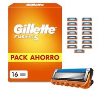 Gillette Fusion5 Cuchillas de Afeitar Hombre, Pack de 16 - Recambios para Maquinillas de Afeitar con 5 Hojas, Banda de Gel Lubricante Y Recortadora de Precisión