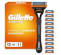 Gillette Fusion5 Maquinilla de Afeitar para Hombre con 12 Recambios | 1 Mango + 12 Cuchillas de Afeitar con 5 Hojas, Banda de Gel Lubricante Y Recortadora de Precisión, Afeitado Apurado