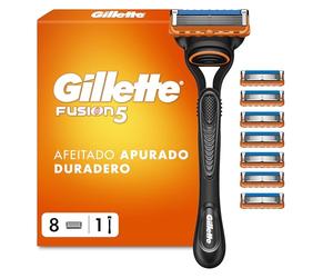 Gillette Fusion5 Maquinilla De Afeitar Para Hombre Con Recambios, 1 Mango, 8 Cuchillas Con 5 Hojas, Banda De Gel Lubricante y Recortadora De Precisión