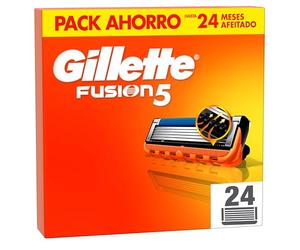 Gillette Fusion5 Pack de 24 Recambios Para Maquinillas De Afeitar, Cuchillas De Afeitar Con 5 Hojas, Banda De Gel Lubricante y Recortadora De Precisión