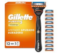 Gillette Fusion5 Power Maquinilla de Afeitar Hombre con 12 Recambios | 1 Mango con 12 Cuchillas de Afeitar con 5 Hojas Antifricción, Recortadora de Precisión Y Barra de Gel Lubricante