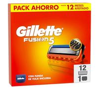 Gillette Fusion5 Recambios para Maquinillas de Afeitar, Pack de 12 Cuchillas de Afeitar con 5 Hojas, Banda de Gel Lubricante Y Recortadora de Precisión