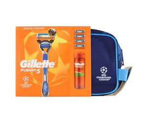 Gillette Fusion5 UEFA Champions League Special Edition - Incluye 1 afeitadora húmeda Gillette 4 cuchillas de repuesto con tiras deslizantes y 5 cuchillas, afeitado de larga duración, gel de afeitar de
