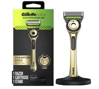 Gillette Laboratorios con cuchilla exfoliante para hombres, Champion Gold Edition - 1 mango, 1 recambio de hoja de afeitar, incluye soporte magnético de alta calidad