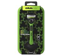 Gillette Labs con barra exfoliante, edición limitada Razer, maquinilla de afeitar y estuche de viaje para almacenamiento sobre la marcha, 1 asa, 2 cuchillas, soporte, verde, 2 unidades