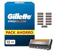 Gillette Lot de 12 recargas de afeitar para hombres Proglide, AUTÉNTICAS, Cartucho de 5 hojas ultra afiladas, nueva lubricación, banda lubricante x2, afeitado facial flexible, caja