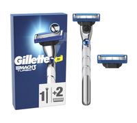 Gillette Mach 3 Turbo Mach - Afeitadora para hombre, con 2 recargas, color | Cartucho de 3 cuchillas, banda lubricante más grande, mango reutilizable 3D, diseñado para reducir la presión sobre la piel