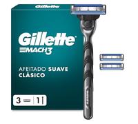 Gillette Mach3 Base Maquinilla De Afeitar Para Hombre, 1 Mango De Maquinilla De Afeitar Gillette, 3 Recambios, Con Banda De Gel Lubricante Para Un Deslizamiento Suave Y NUEVO Revestimiento