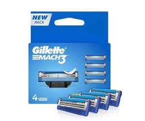 Gillette Mach3 Recharge de Rasoir pour Homme, 3 lames, 4 Recharges, Lames Plus Résistantes Que Acier