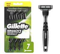 Gillette Mach3 Sensitive - Maquinillas de afeitar desechables para hombre, cabeza giratoria para un afeitado cómodo y apurado, 7 unidades