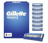 Gillette Mach3 Turbo Cuchillas de Afeitar Hombre, Pack de 8 | Recambios para Maquinillas de Afeitar, con 3 Hojas Y Barra de Gel Lubricante, Compatible con Todos Los Mangos Mach 3