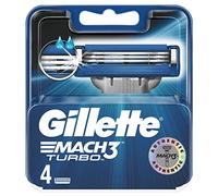 Gillette Mach3 Turbo Cuchillas de Afeitar Hombre, Paquete de 4 Cuchillas de Recambio