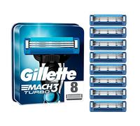 Gillette Mach3 Turbo Cuchillas de recambio para maquinilla de afeitar para hombre, diseñadas con acero de corte preciso para durar 15 afeitados por hoja, 8 unidades
