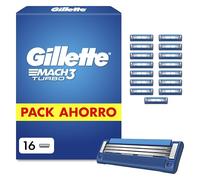 Gillette Mach3 Turbo Recambios de Cuchillas de Afeitar paraHombre, 3 Cuchillas, 16 Recambios de Cuchillas