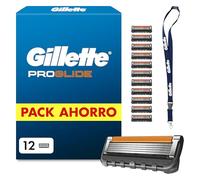 Gillette Proglide Cuchillas de Afeitar Hombre, Pack de 12 + Colgante | Recambios para Maquinillas de Afeitar Gillette Proglide y Fusion5, con 5 Hojas, Doble Lubricación Y Recortadora de Precisión