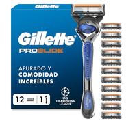 Gillette Proglide Maquinilla de Afeitar para Hombre con 12 Recambios | Mango UEFA Champions League Special Edition + 12 Cuchillas, Doble Lubricación Antes Y Después de Las Hojas, Banda Lubricante