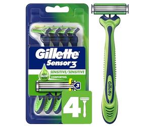 Gillette Sensor3 Sensitive - Maquinilla de afeitar desechable para hombre, 4 maquinillas de afeitar