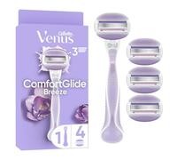 Gillette Venus Comfortglide Breeze Maquinilla de Afeitar Mujer con Recambios, 1 Mango + 4 Cuchillas de Afeitar con Barras de Gel Y Soporte para Ducha, Depilación Suave Y Duradera