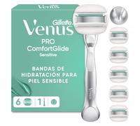 Venus Gillette Comfortglide 5 Sensitive Maquinilla de Depilación Para Mujer, 1 Mango de Metal y 6 Cuchillas de Recambio, Depilación Suave, Bandas Lubricantes con Aloe