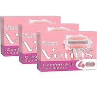 Gillette Venus ComfortGlide Spa Breeze - Lote de 12 recambios de afeitadora para mujeres, 3 hojas y una barra de cuidado flexible para un afeitado suave, perfume de té blanco