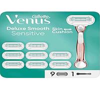 Gillette Venus Deluxe Smooth Sensitive - Maquinilla de afeitar para mujer, 9 cuchillas, 5 cuchillas revestidas con diamantes