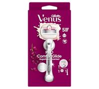 Gillette Venus Pro ComfortGlide, Maquinilla De Depilación De Mujer Con Barras De Gel, 1 Mango Metálico + 1 Recambio + Soporte Para La Ducha, Con Aroma Sugarberry