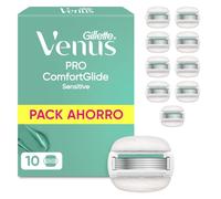 Venus Gillette Pro ComfortGlide Sensitive Recambios Para Maquinilla De Mujer, Pack De 10 Cuchillas De Recambio Con 5 Hojas y Banda Lubricante Con Aloe Vera, Depilación Suave, Apurada Y Duradera,