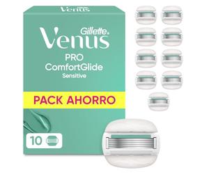 Gillette Venus Pro ComfortGlide Sensitive Cuchillas de Afeitar, Pack de 10 | Recambios para Maquinilla de Afeitar Mujer, 5 Hojas Y Banda Lubricante con Aloe Vera, Depilación Suave, Apurada Y Duradera
