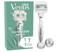 Gillette Venus Pro ComfortGlide Sensitive Para Mujeres Sistema De Afeitado Con Mango Metal Reutilizable Y Soporte De Duchas, Mango + 1 Cuchillo Recargable Con Aloe Vera