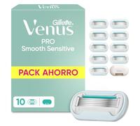 Gillette Venus Pro Smooth Sensitive Cuchillas de Afeitar Mujer, Pack de 10 | Recambios para Maquinillas de Afeitar Mujer, con Funda de Viaje, 5 Hojas Y Banda Lubricante, Diseñados para Pieles Sensibles